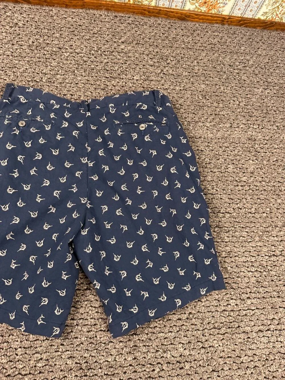 Polo Ralph Lauren Marlin Embroidered Linen Cotton Shorts Navy Blue Mens Size 35
